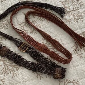 (2) Leather Tie Belts. Beaded Fringed
